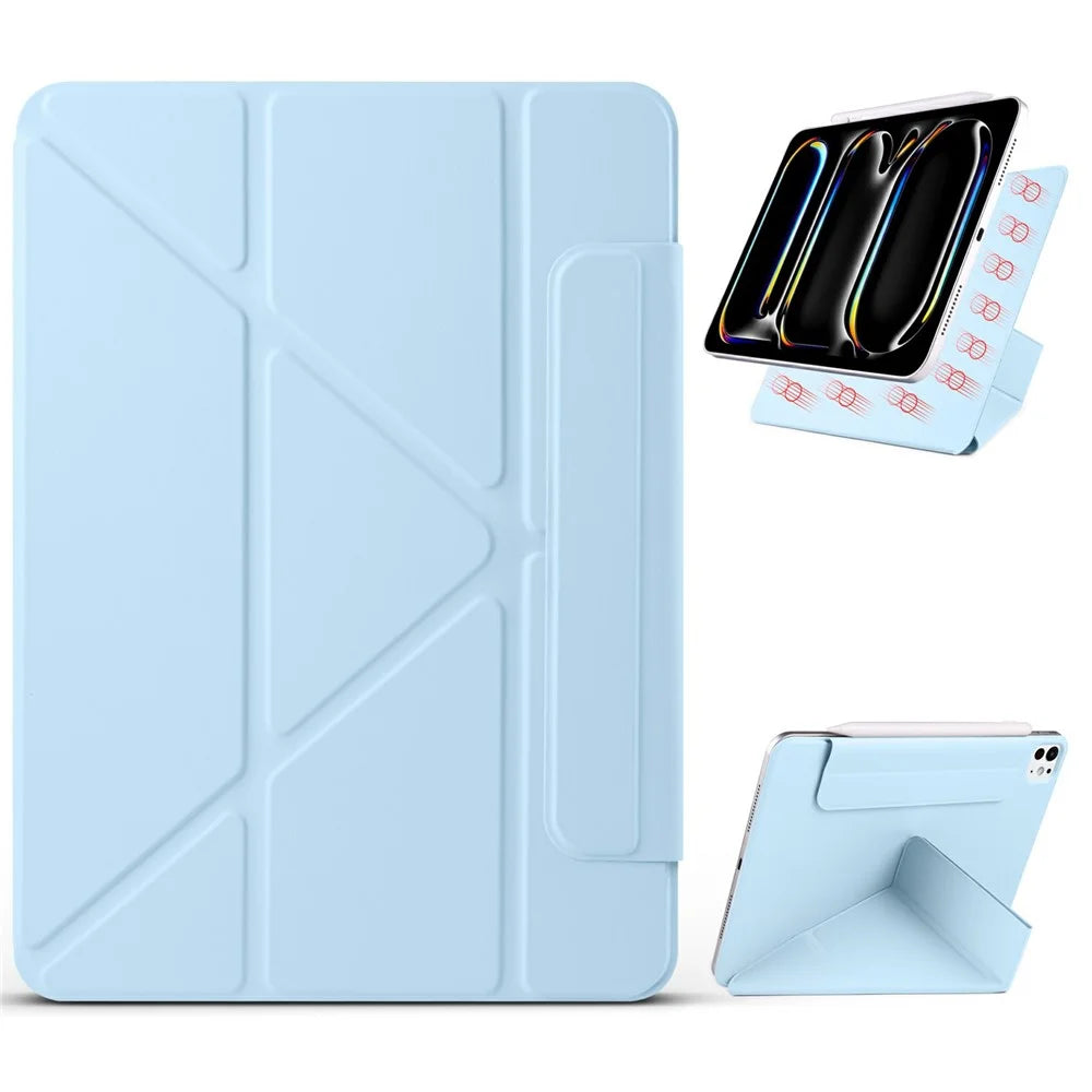 For iPad Pro 11 (2025) / 11 (2024) Case PC + PU Leather Origami Stand Magnetic Tablet Cover - Baby Blue - 1