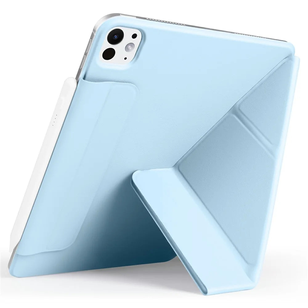 For iPad Pro 13 (2025) / 13 (2024) Case PC + PU Leather Origami Stand Magnetic Tablet Cover - Baby Blue - 2