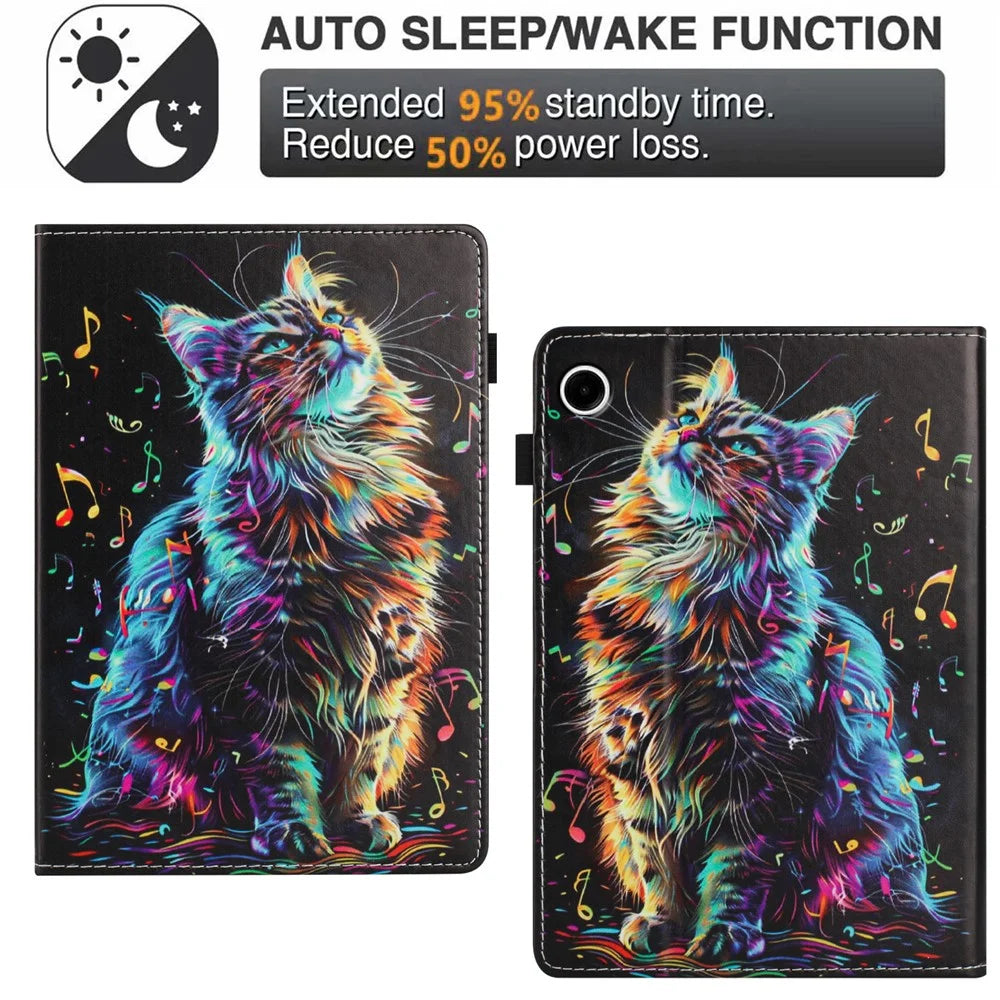 For Samsung Galaxy Tab A9 Case Pattern Leather Tablet Cover with Auto Sleep / Wake, Card Holder - Musical Note Cat - 6