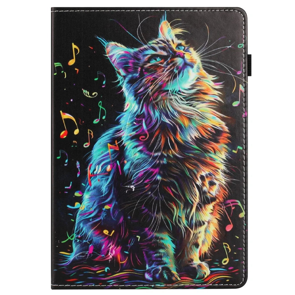 For Samsung Galaxy Tab A9 Case Pattern Leather Tablet Cover with Auto Sleep / Wake, Card Holder - Musical Note Cat - 7