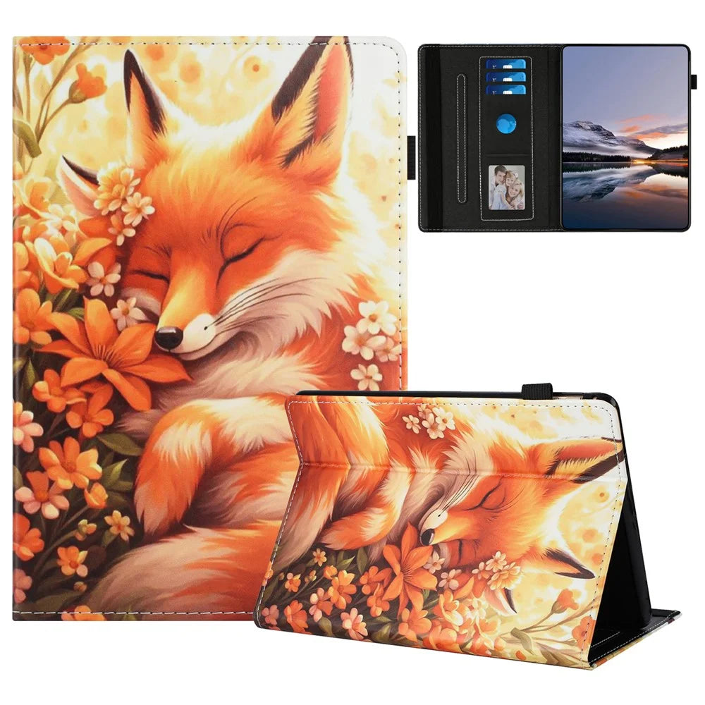 For Amazon Kindle Paperwhite (2021) Case Pattern Leather Tablet Cover with Auto Sleep / Wake, Card Holder - Flower Fox - 1