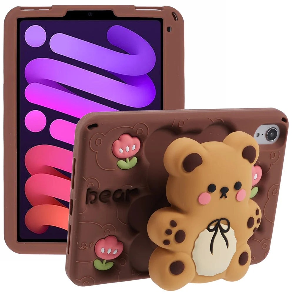 For iPad mini (2024) / mini (2021) Silicone Case Bear Kickstand Tulip Tablet Cover - 1