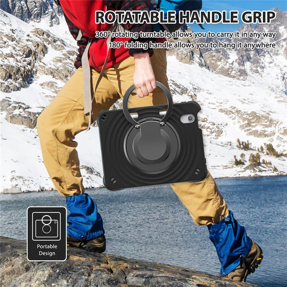 For iPad mini (2024) / (2021) Case Rotatable Hand Grip Kickstand PC Silicone TPU Tablet Cover - Black - 3