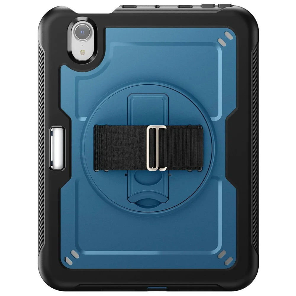 For iPad mini (2024) / (2021) Case Hand Band Kickstand PC + TPU Tablet Cover with Shoulder Strap and Pencil Holder - Navy Blue - 2