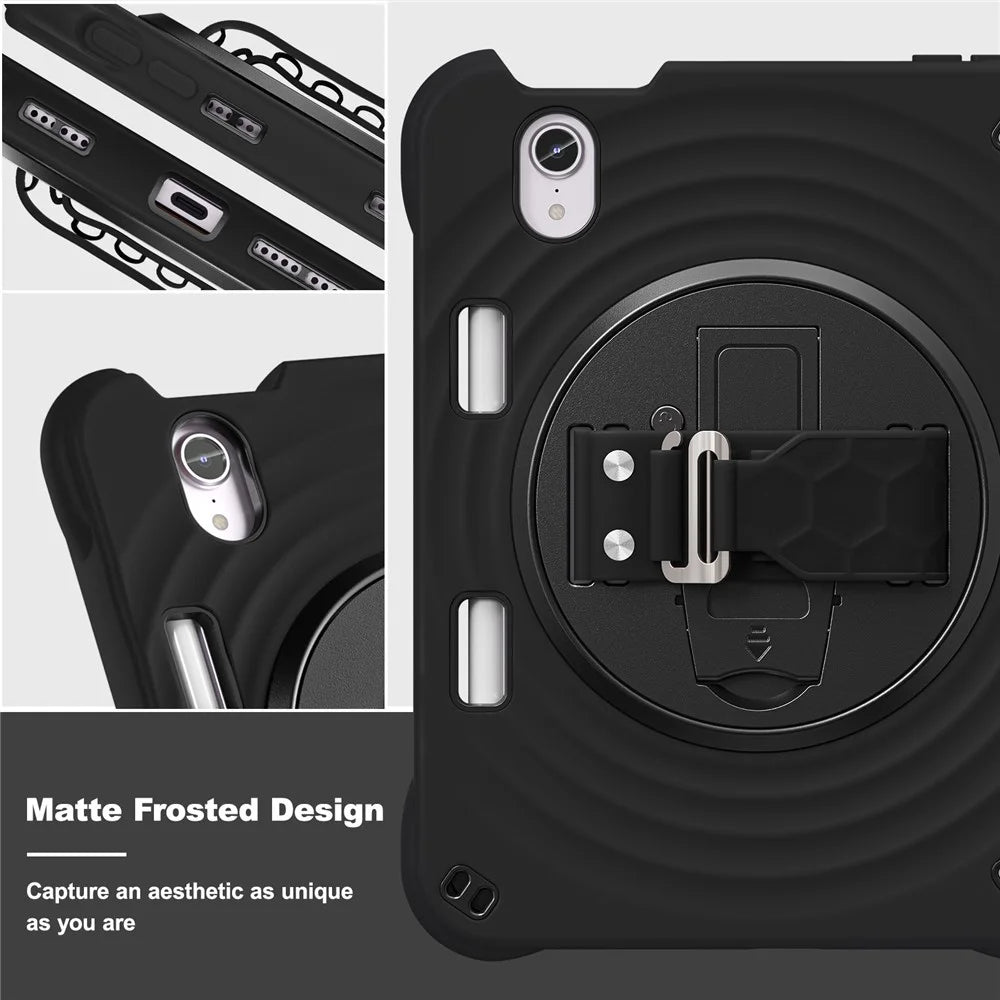 For iPad mini (2024) / (2021) Case Kickstand PC + Silicone + TPU Tablet Cover - Black - 5