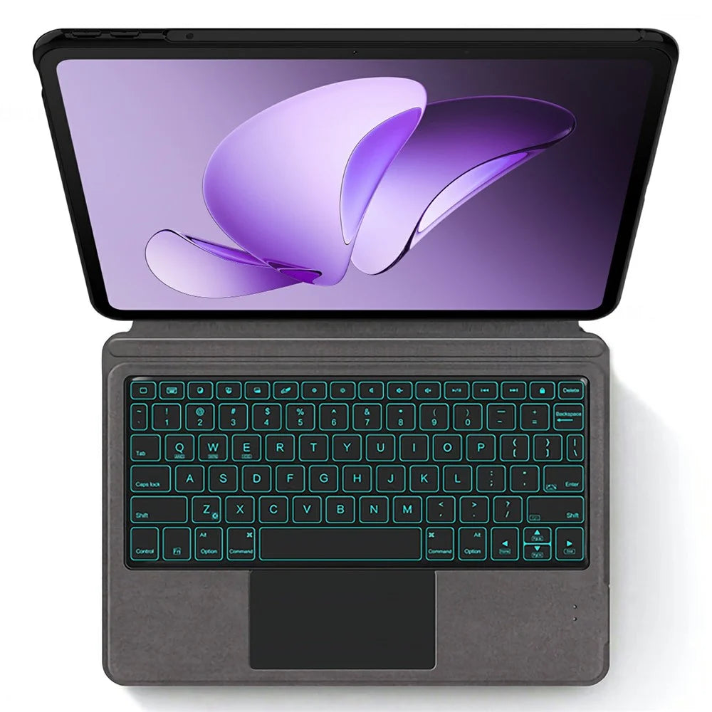 For Oppo Pad 3 Leather Case + Touchpad Bluetooth-compatible Keyboard with Backlit - 2