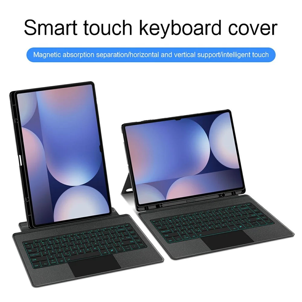 For Samsung Galaxy Tab S10 Ultra / S9 Ultra Leather Case + Bluetooth-Compatible Keyboard with Backlight Trackpad - 2