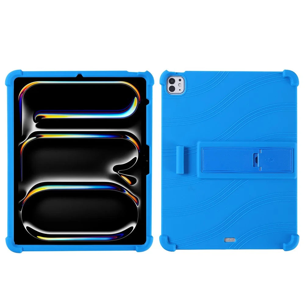 For iPad Pro 13 (2025) / 13 (2024) / Air 13 (2025) / (2024) Silicone Case with Kickstand Rugged Protective Cover - Dark Blue - 1
