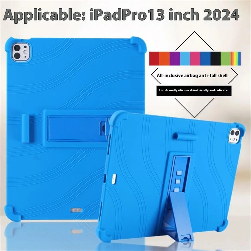 For iPad Pro 13 (2025) / 13 (2024) / Air 13 (2025) / (2024) Silicone Case with Kickstand Rugged Protective Cover - Dark Blue - 3