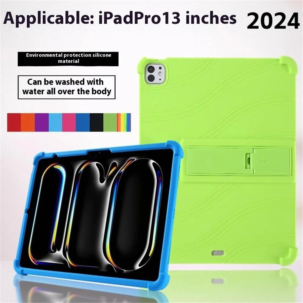 For iPad Pro 13 (2025) / 13 (2024) / Air 13 (2025) / (2024) Silicone Case with Kickstand Rugged Protective Cover - Dark Blue - 4