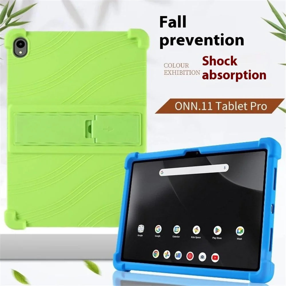 For Walmart Onn 11 inch Tablet Pro (2024) Silicone Case with Kickstand Rugged Protective Cover - Dark Blue - 6