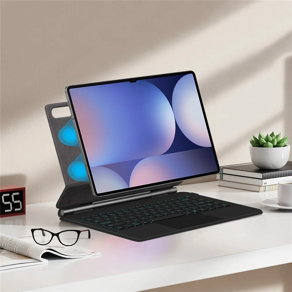 Floating Magnetic Keyboard For Samsung Galaxy Tab S10 Ultra / S9 Ultra / S8 Ultra Bluetooth-Compatible Keyboard + Leather Tablet Case - 6