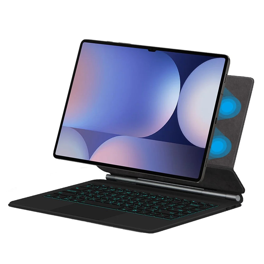 Floating Magnetic Keyboard (Portuguese) For Samsung Galaxy Tab S10 Ultra / S9 Ultra / S8 Ultra Bluetooth-Compatible Keyboard + Leather Tablet Case - 2