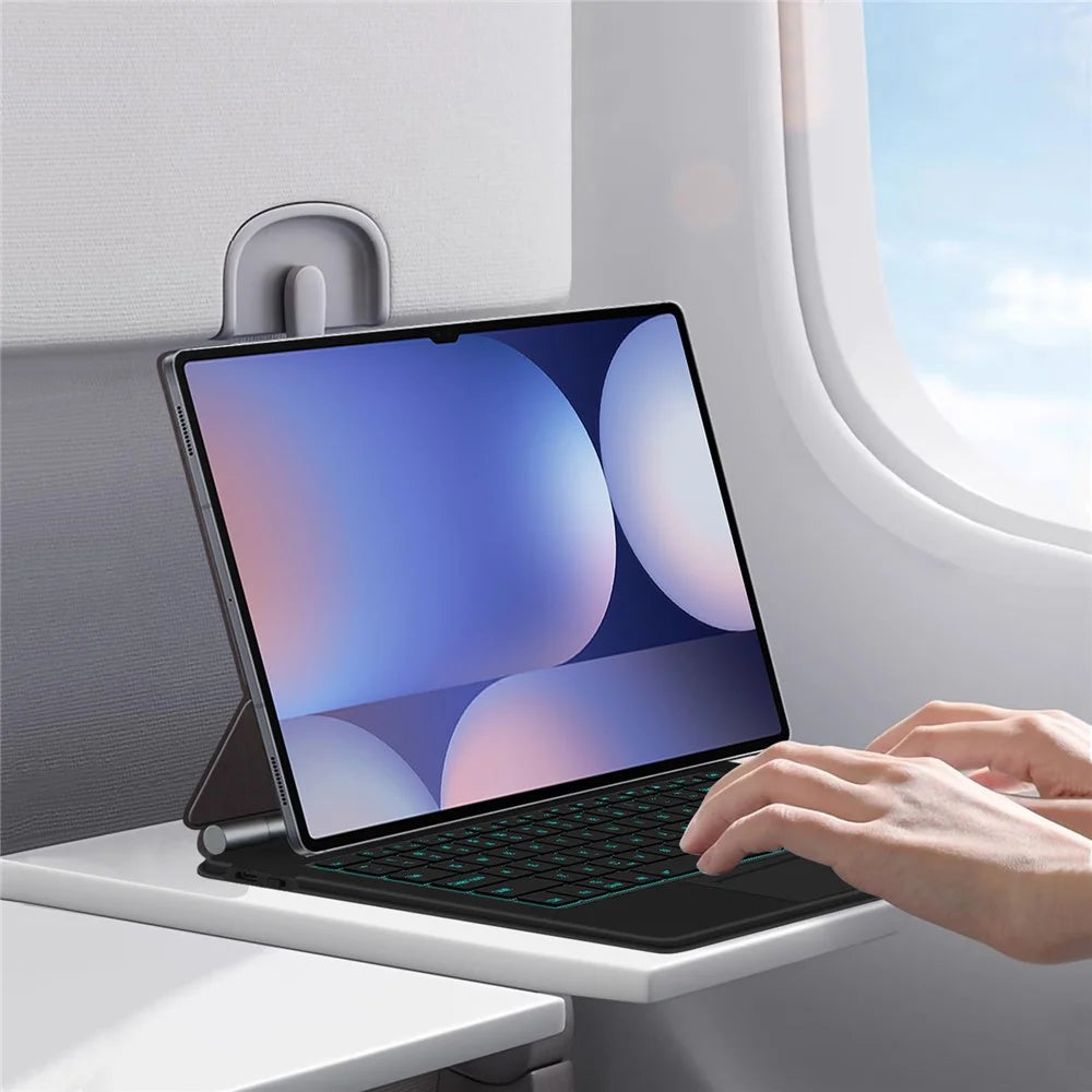 Floating Magnetic Keyboard (Portuguese) For Samsung Galaxy Tab S10 Ultra / S9 Ultra / S8 Ultra Bluetooth-Compatible Keyboard + Leather Tablet Case - 5