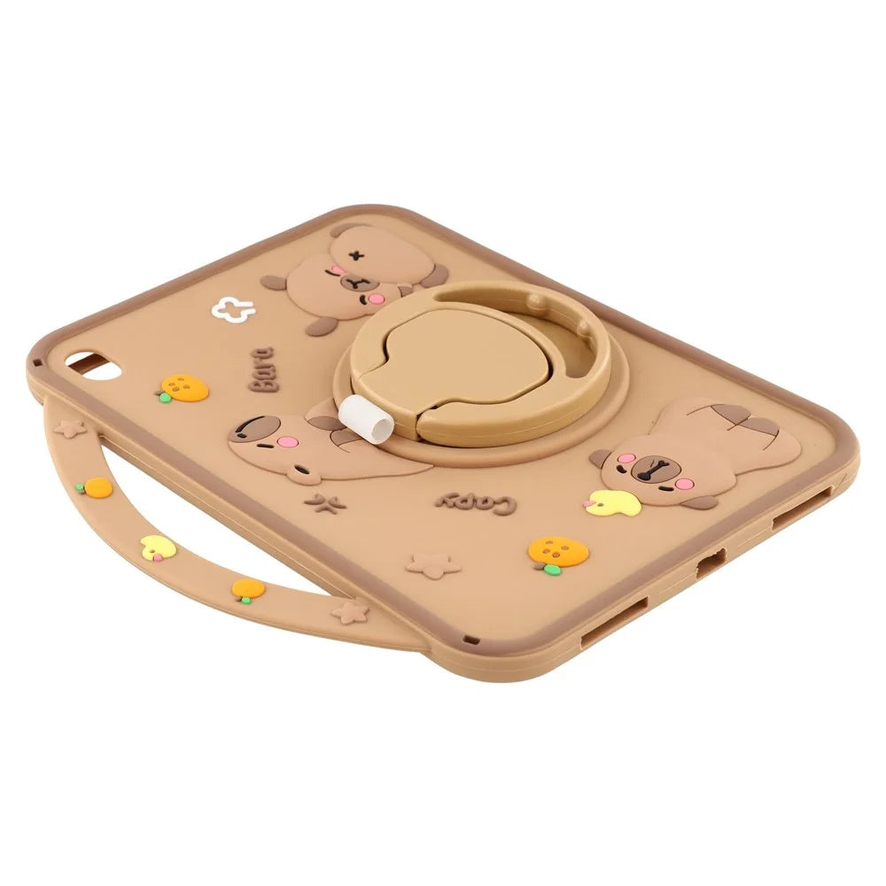 For iPad (2025) / 10.9 (2022) Silicone Case with Handle 360 Degree Rotating Kickstand Protective Cover Capybara Pattern - 5
