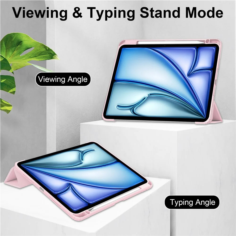 For iPad Air 13 (2026) / (2025) / (2024) Case Clear Acrylic Leather Tablet Cover Support Auto Sleep / Wake - Pink - 4