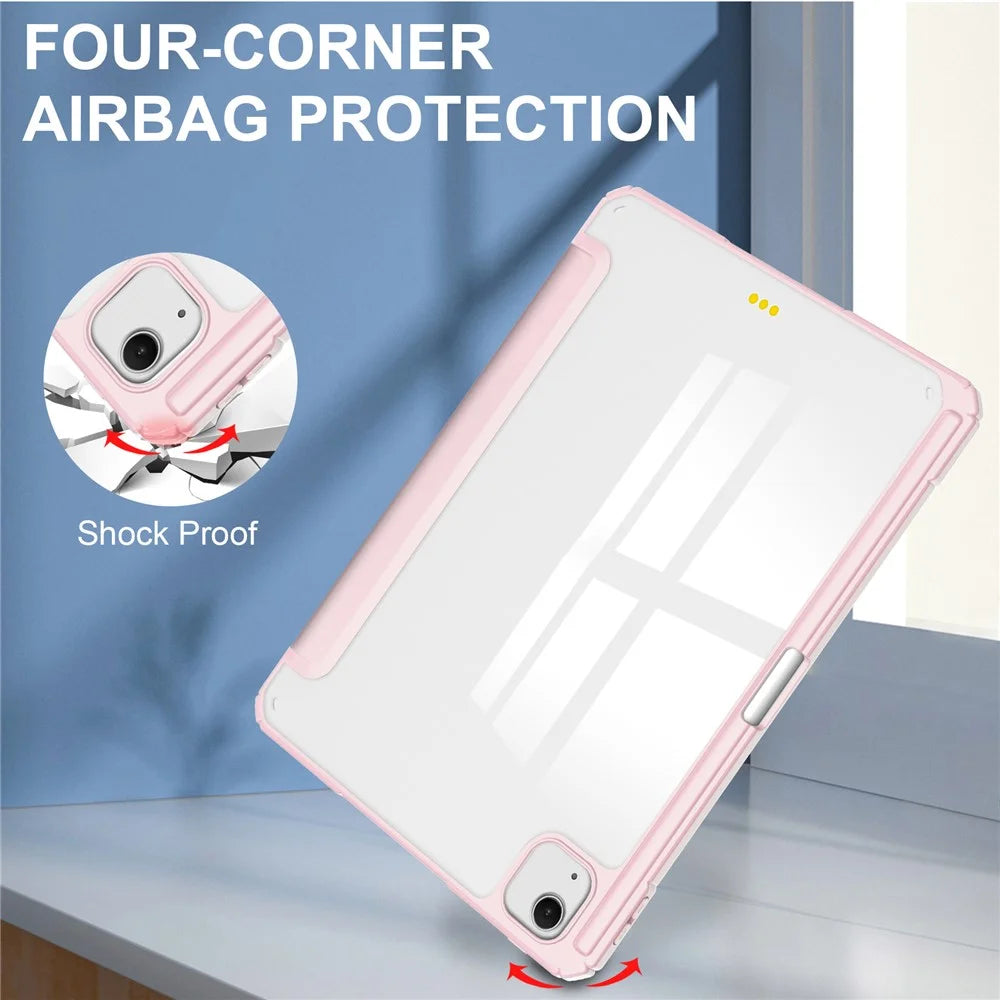 For iPad Air 13 (2026) / (2025) / (2024) Case Clear Acrylic Leather Tablet Cover Support Auto Sleep / Wake - Pink - 7