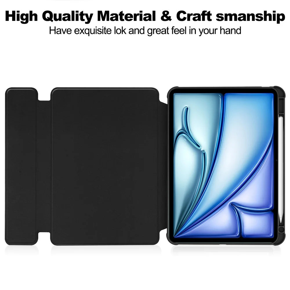 For iPad Air 13 (2026) / (2025) / (2024) Case 360-Degree Rotary Stand PU Leather + Acrylic Tablet Cover with Keyboard - Black - 2
