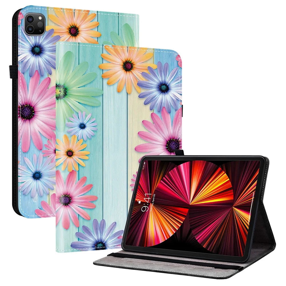 Leather Case For iPad Air 13 (2026) / (2025) / (2024) / Pro 12.9 (2022) / (2021) / (2020) Pattern Printed Tablet Cover with Card Slots - Sunflower - 1