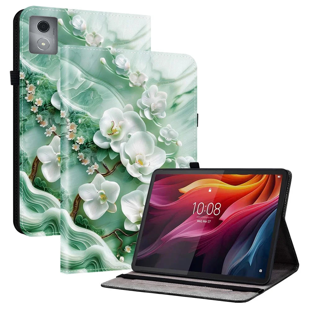 Leather Case For Lenovo Tab K11 Plus / M11 Plus / Xiaoxin Pad Plus (2024) Pattern Printed Stand Tablet Cover with Card Slots - Jade Flower - 1