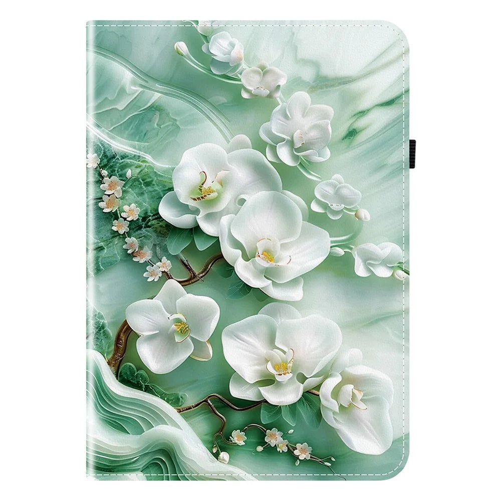 Leather Case For Lenovo Tab K11 Plus / M11 Plus / Xiaoxin Pad Plus (2024) Pattern Printed Stand Tablet Cover with Card Slots - Jade Flower - 7