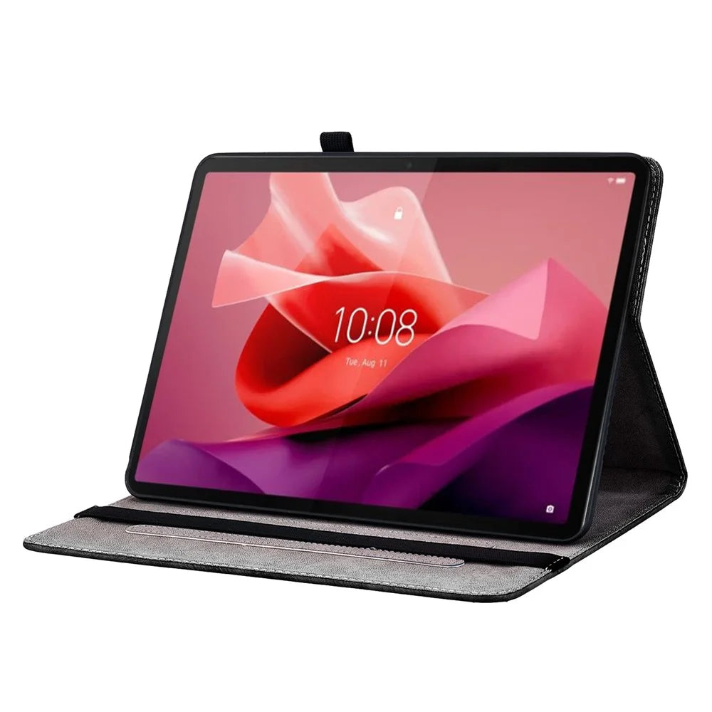 For Lenovo Tab P12 Leather Case Pattern Printed Stand Tablet Cover with Card Slots - Pink Butterfly - 2