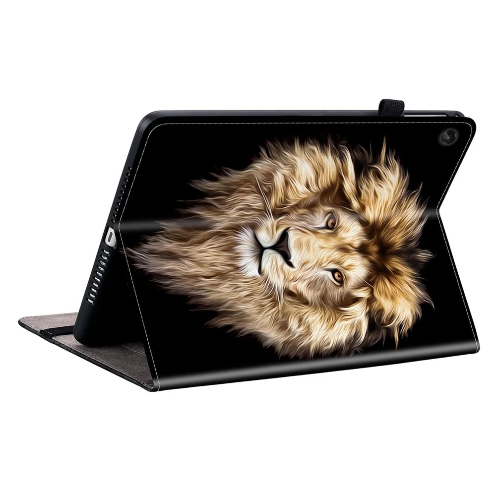 For Lenovo Tab M10 (Gen 3) Leather Case Pattern Printed Stand Tablet Cover with Card Slots - Lion Head - 4