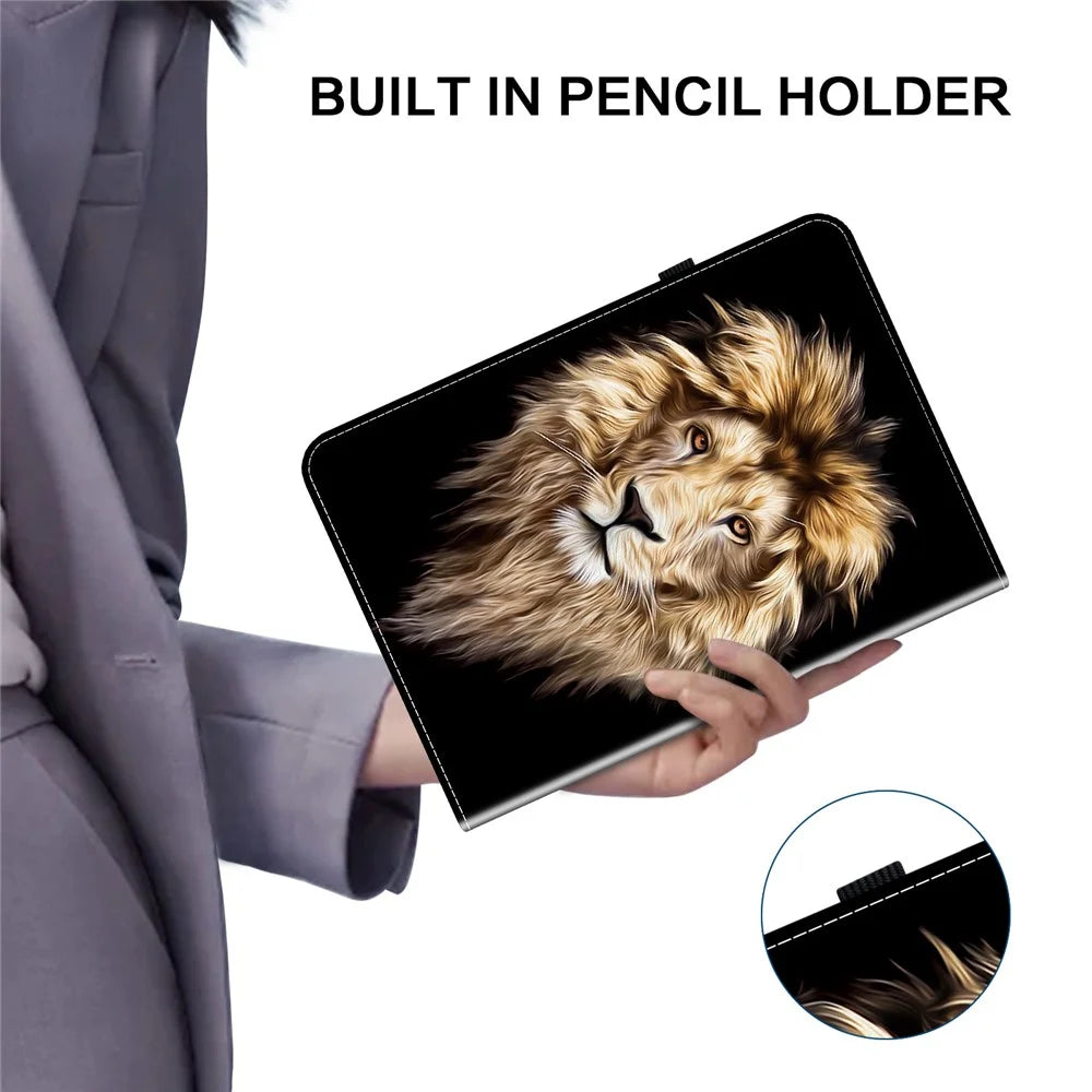 For Lenovo Tab M10 (Gen 3) Leather Case Pattern Printed Stand Tablet Cover with Card Slots - Lion Head - 5