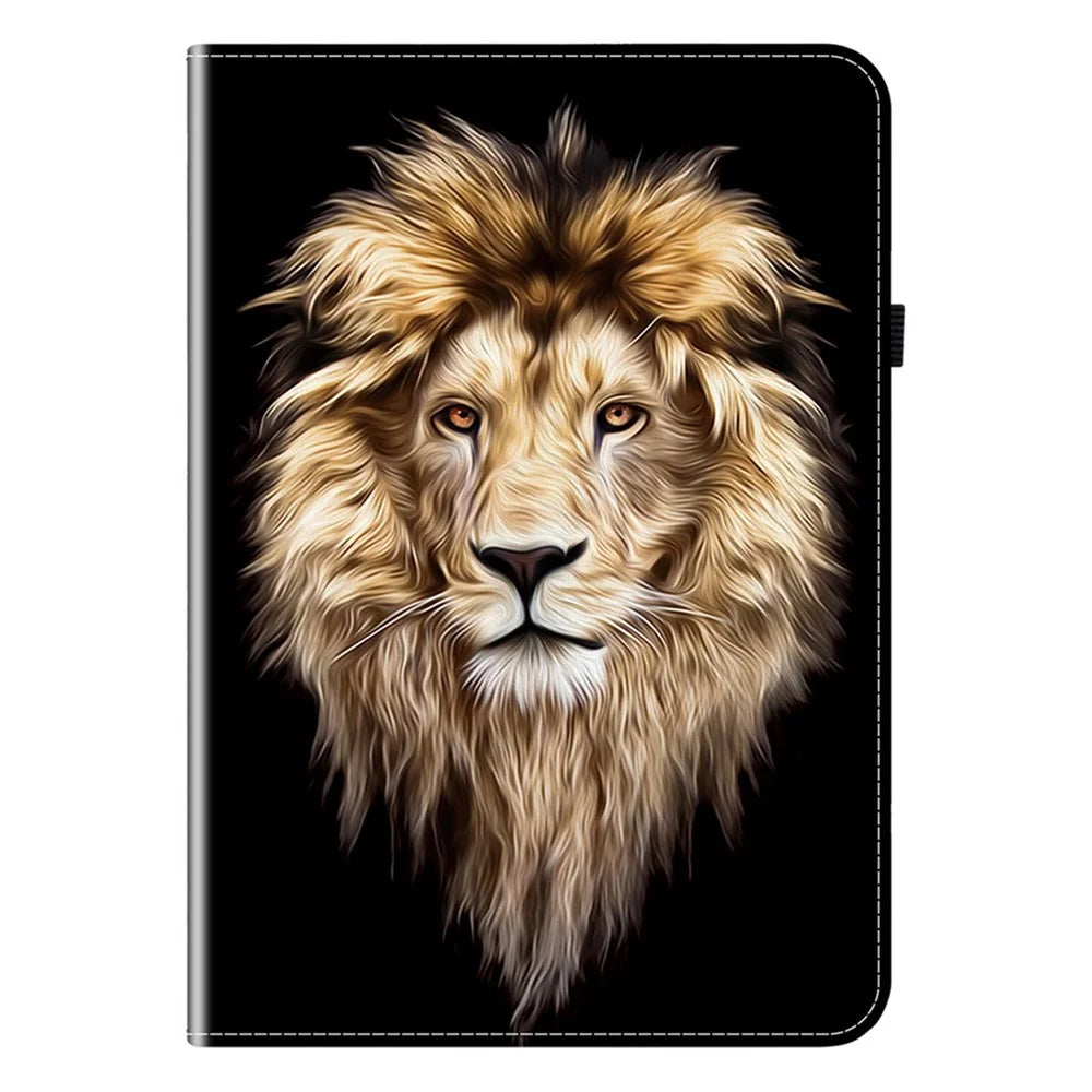 For Lenovo Tab M10 (Gen 3) Leather Case Pattern Printed Stand Tablet Cover with Card Slots - Lion Head - 7