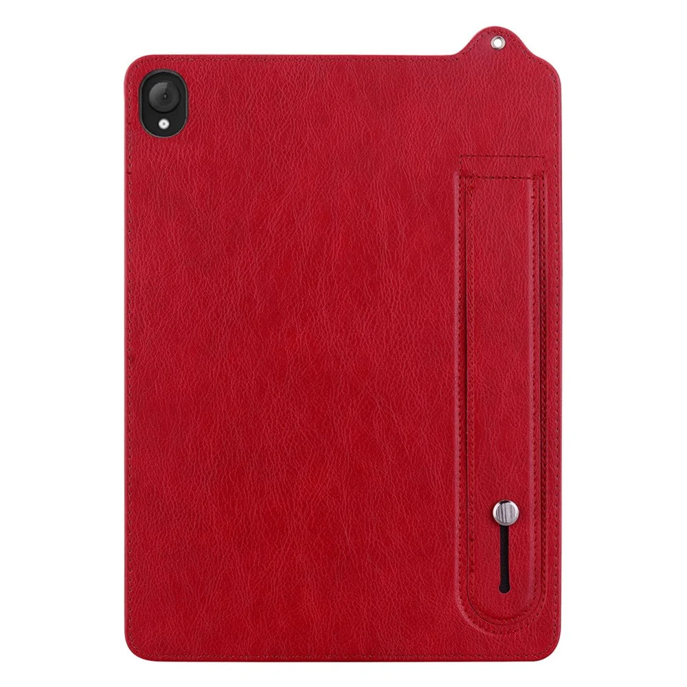 For Lenovo Tab K10C / Tab E10C Case Hand Strap Kickstand Leather Tablet Cover - Red - 3