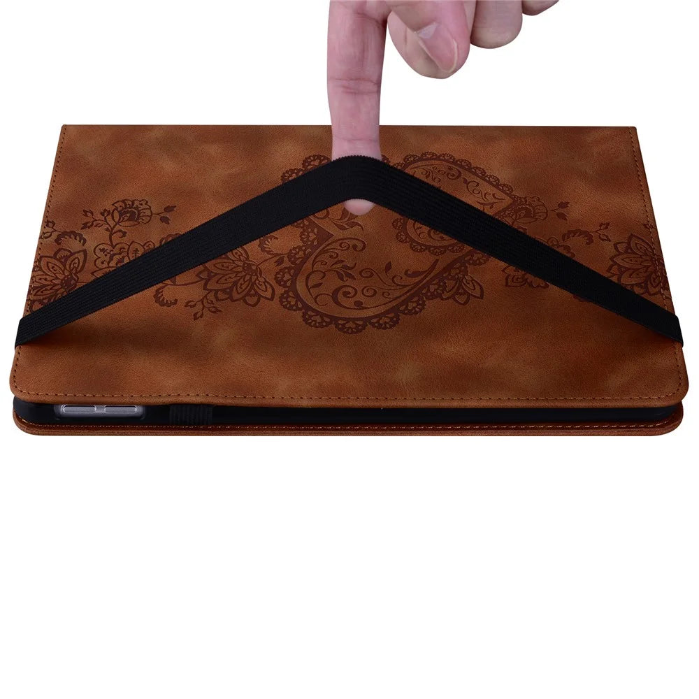 For Samsung Galaxy Tab A7 Lite 8.7-inch (T220  /  T225) Leather Case Heart Imprint Foldable Stand Card Slot Stylus Holder Tablet Cover - Brown - 4
