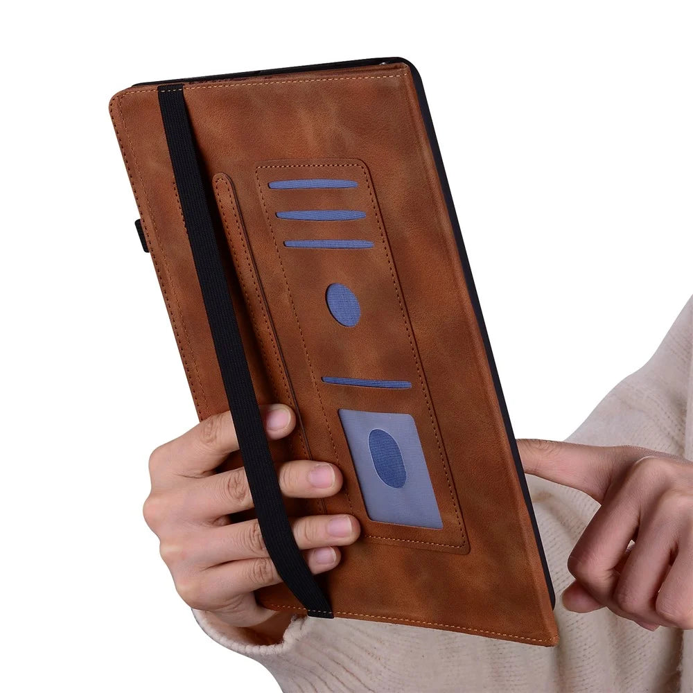 Leather Case For Samsung Galaxy Tab S10+  /  S9 FE+  /  S9+ Heart Imprint Foldable Stand Card Slot Stylus Holder Tablet Cover - Brown - 5