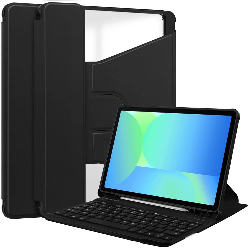 For Samsung Galaxy Tab S10 Lite / S10 FE / S9 FE Case 360 Degree Rotary Stand PU Leather+Acrylic Tablet Cover (Without Keyboard) - Black - 1