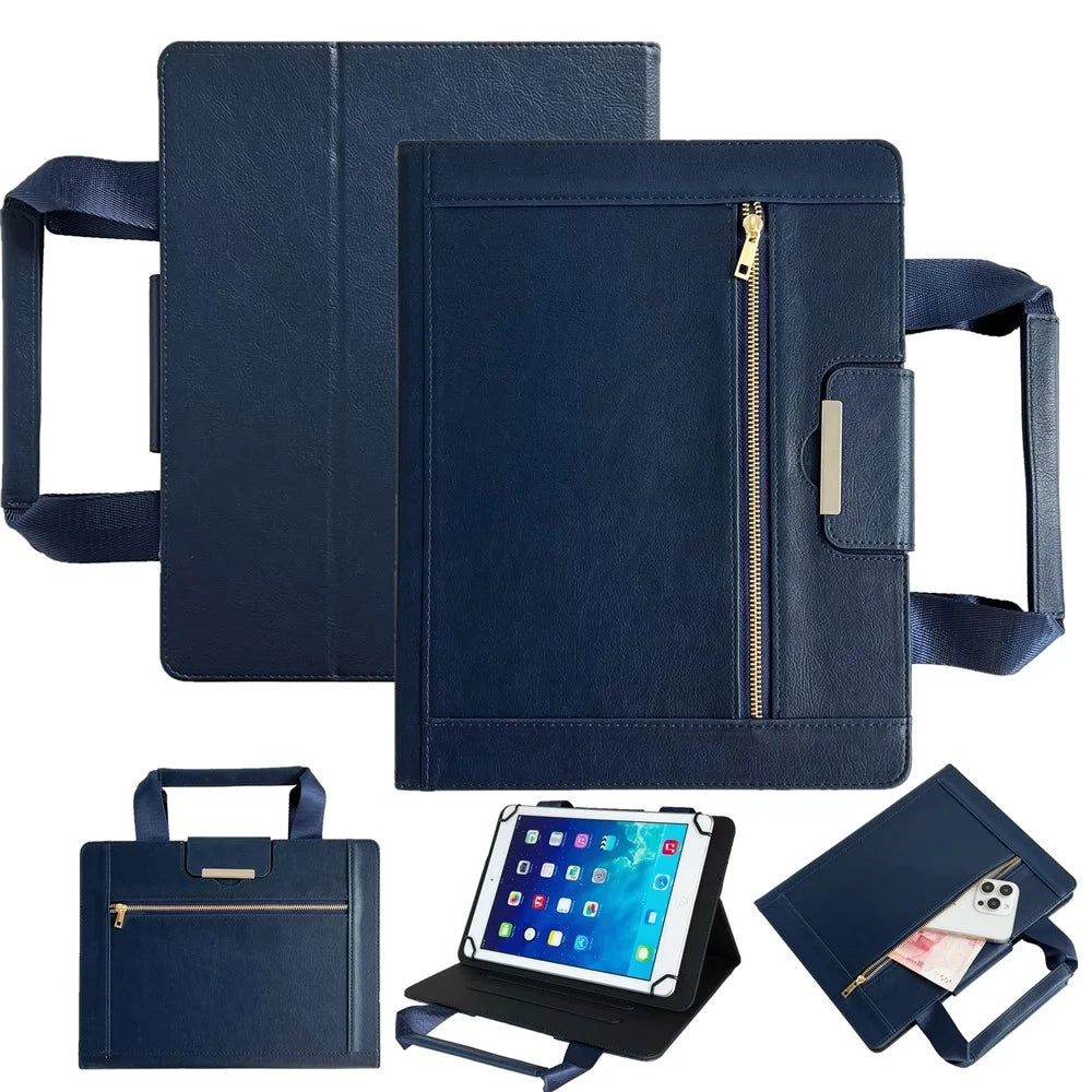 For Universal 10 inch Tablet Case with Handle / Zipper Pouch PU Leather Shockproof Cover - Sapphire - 1