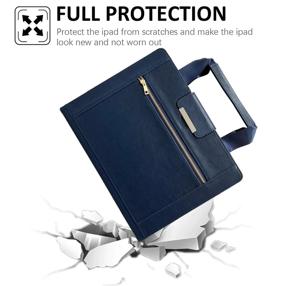 Tablet Case for iPad Air 13 (2026) / (2025) / (2024) / Pro 12.9 (2022) / (2020) / (2018) Auto Wake / Sleep Leather Cover with Handle / Zipper Pouch - Sapphire - 4