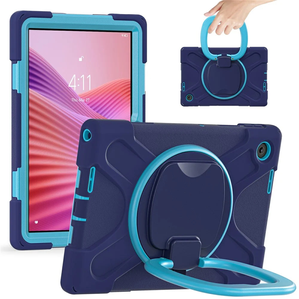 For Lenovo Tab 10.1 (2025) TB311XU / Zhaoyang K10C Case TPU + PC + Silicone Tablet Cover Swivel Kickstand Handle Grip - Navy Blue - 1