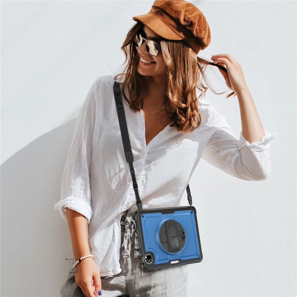 Tablet Case For iPad Air (2022)  /  (2020)  /  Pro 11 (2022)  /  (2021)  /  (2020)  /  (2018) PC + TPE Cover with Hand Strap and Shoulder Strap - Navy Blue - 3