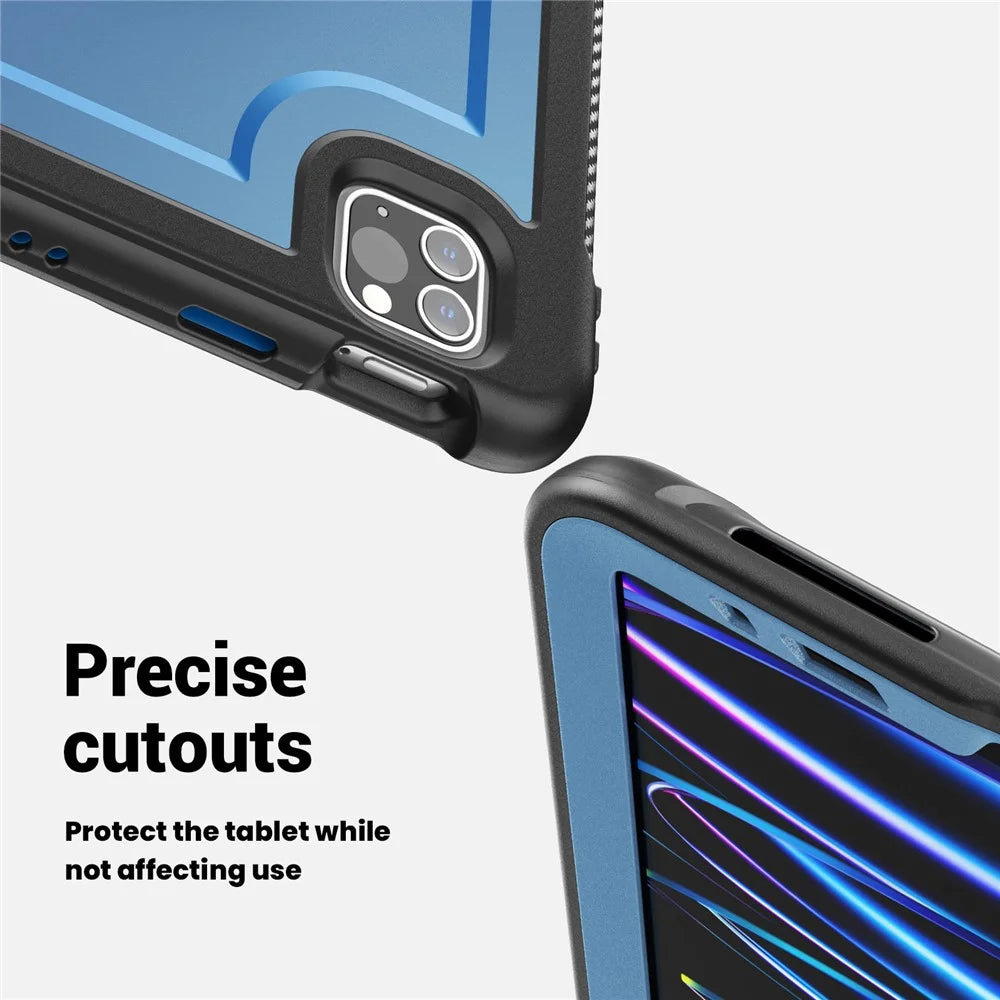 Tablet Case For iPad Air (2022)  /  (2020)  /  Pro 11 (2022)  /  (2021)  /  (2020)  /  (2018) PC + TPE Cover with Hand Strap and Shoulder Strap - Navy Blue - 5