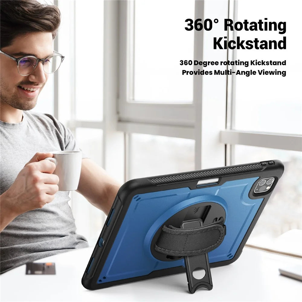Tablet Case For iPad Air (2022)  /  (2020)  /  Pro 11 (2022)  /  (2021)  /  (2020)  /  (2018) PC + TPE Cover with Hand Strap and Shoulder Strap - Navy Blue - 6