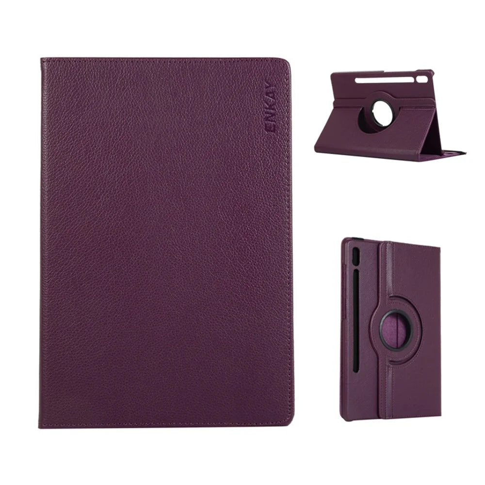 ENKAY HAT PRINCE For Samsung Galaxy Tab S9 Ultra / Galaxy Tab S8 Ultra / Galaxy Tab S10 Ultra Tablet Case   Litchi Texture PU Leather Cover Stand - Dark Purple - 1