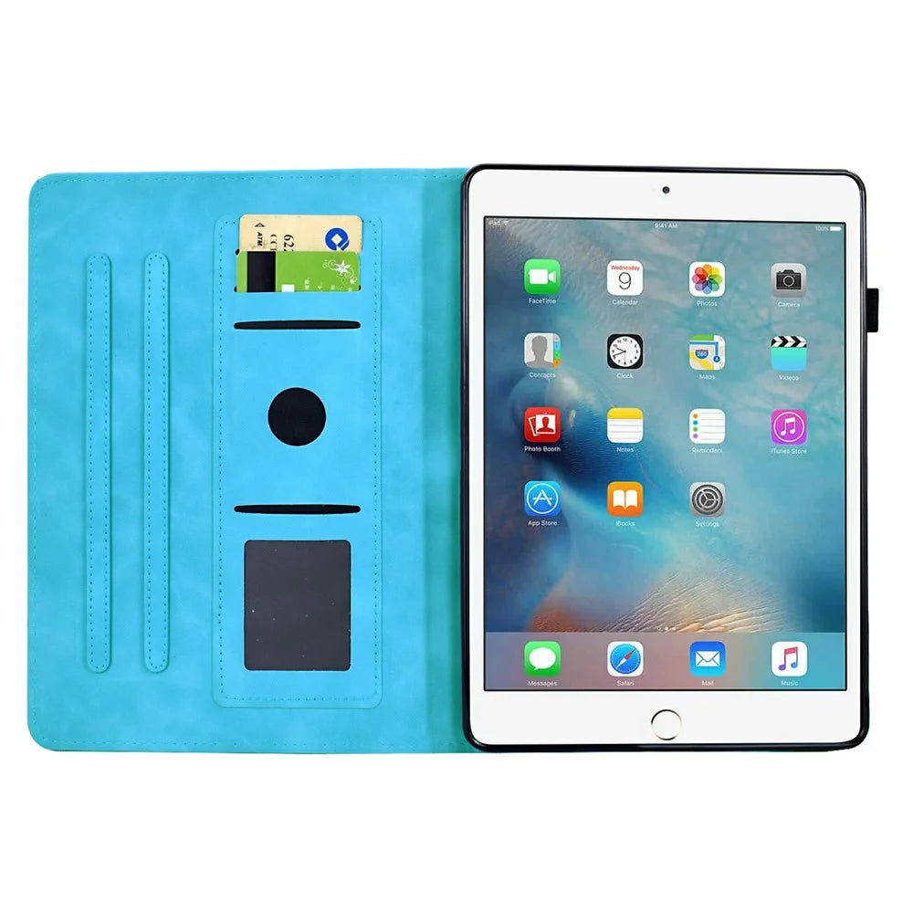 Leather Case For iPad 9.7-inch (2018) / (2017) / Air 2 / Air (2013) Mandala Imprinted Tablet Cover with Card Slots - Sky Blue - 2
