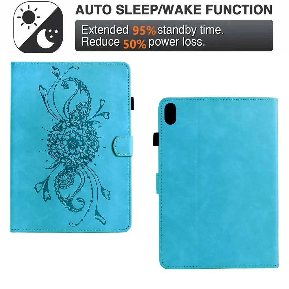 For iPad mini (2024) / (2021) Case Mandala Imprinted Leather Tablet Cover with Card Slots - Sky Blue - 5