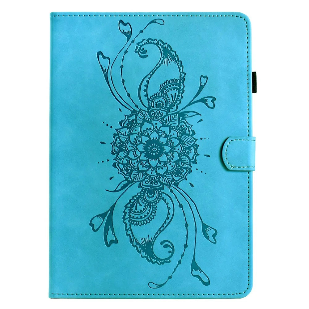 For iPad mini (2024) / (2021) Case Mandala Imprinted Leather Tablet Cover with Card Slots - Sky Blue - 6