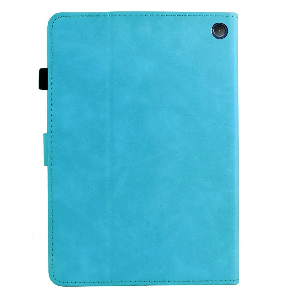 For Amazon Fire 7 (2022) Case Mandala Imprinted Leather Tablet Cover with Card Slots - Sky Blue - 7