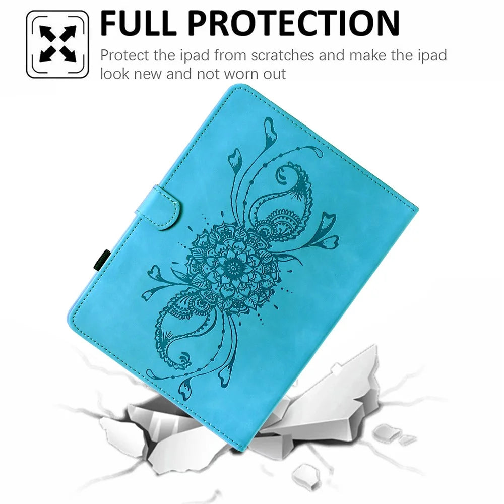 For Samsung Galaxy Tab A9+ Case Mandala Imprinted Leather Tablet Cover with Card Slots - Sky Blue - 4