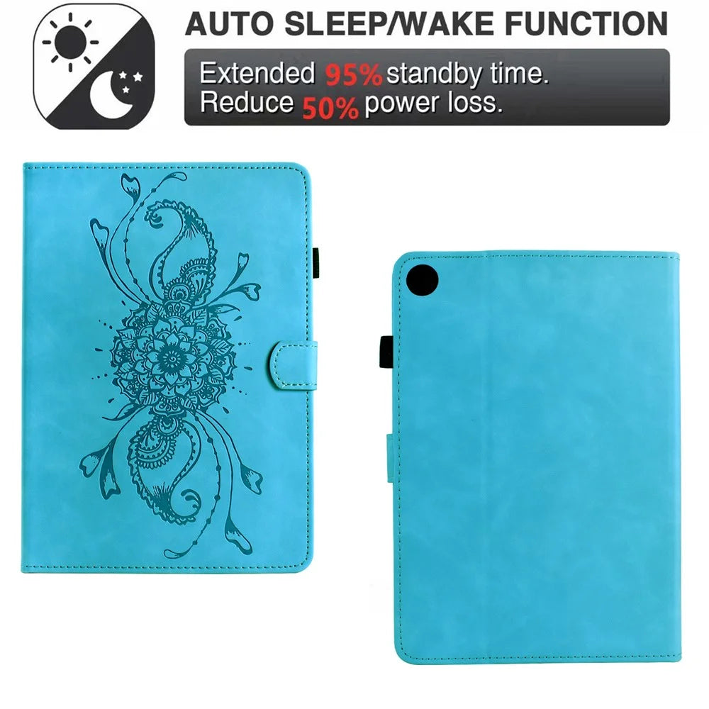 For Samsung Galaxy Tab A9+ Case Mandala Imprinted Leather Tablet Cover with Card Slots - Sky Blue - 5