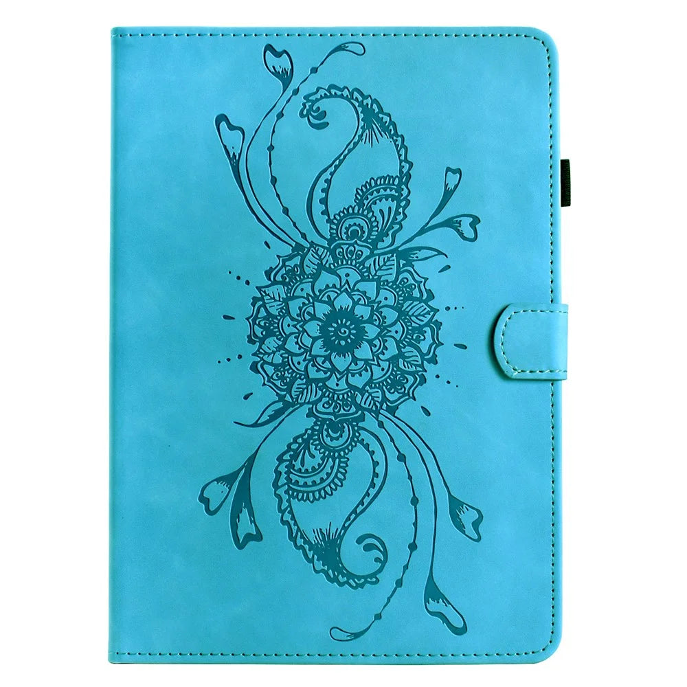 For Lenovo Tab M10 Plus (3rd Gen) Case Mandala Imprinted Leather Tablet Cover with Card Slots - Sky Blue - 6
