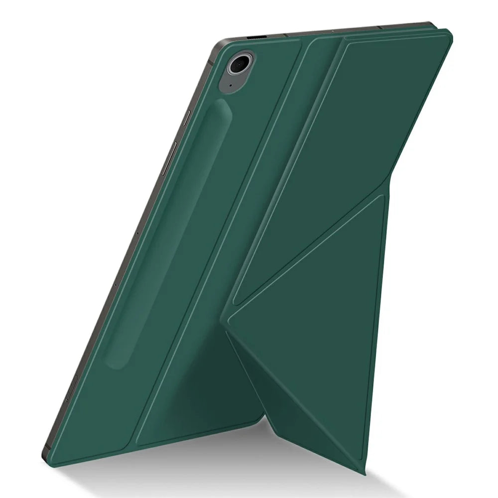 For Samsung Galaxy Tab S10 FE+ Case Origami Stand PU Leather Magnetic Tablet Cover - Green - 3