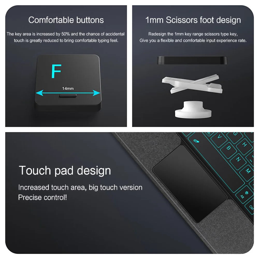 For Samsung Galaxy Tab S10 FE Leather Case + Bluetooth-Compatible Keyboard with Backlight Trackpad - 5