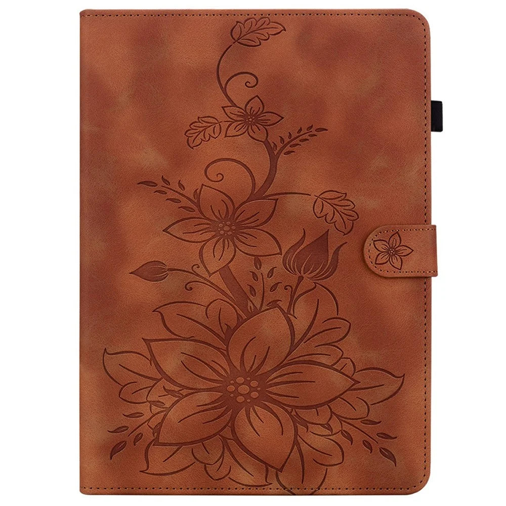 For Lenovo Tab TB311FU Case Lily Flower Imprint Card Slots Leather Tablet Cover - Brown - 5